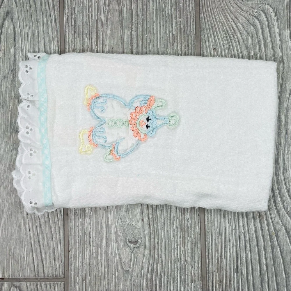 8 vintage hand made baby burp clothes / wash cloths embroidered / crochet / sewn